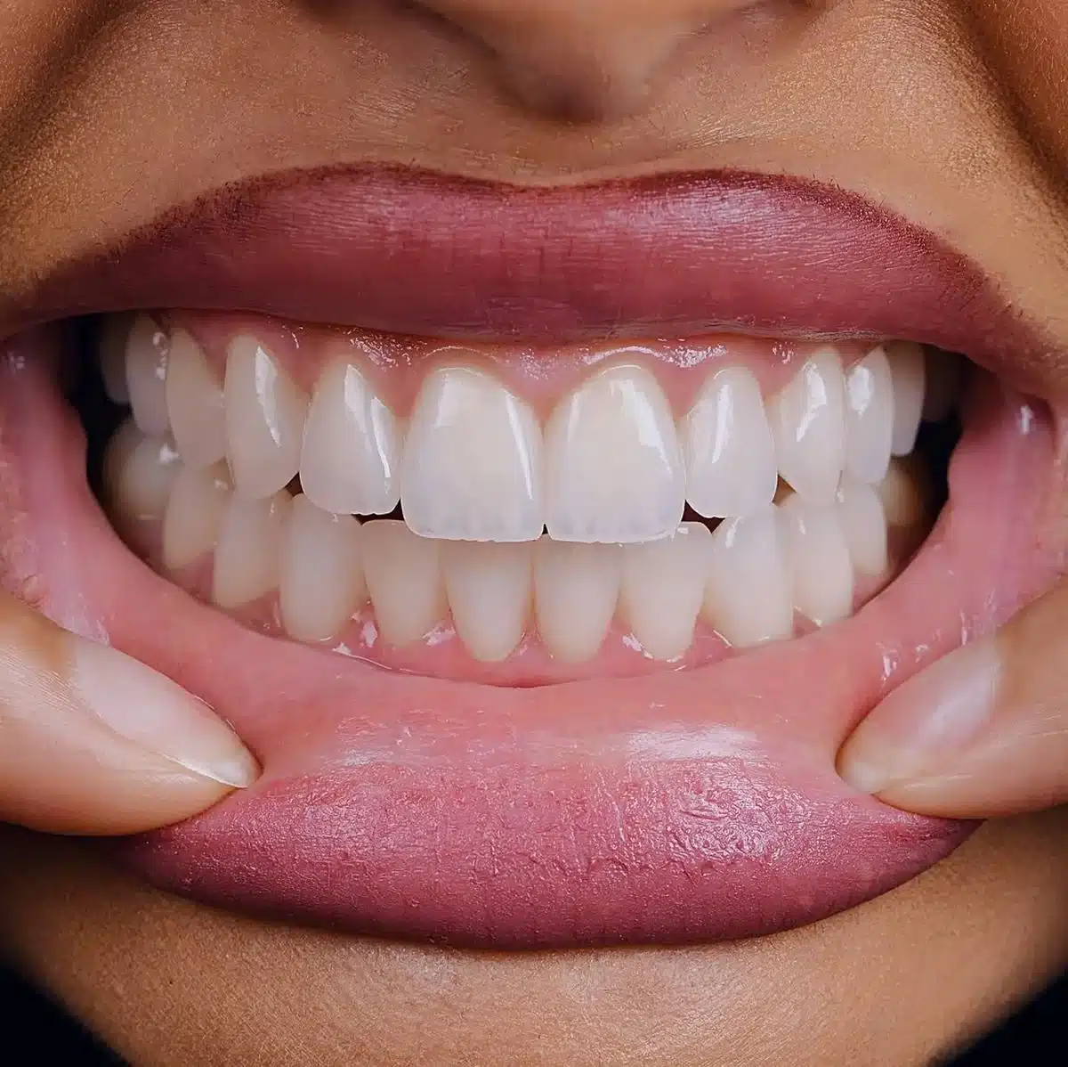 “Natural candid shot of Margot Robbie smiling and showing upper incisors.”