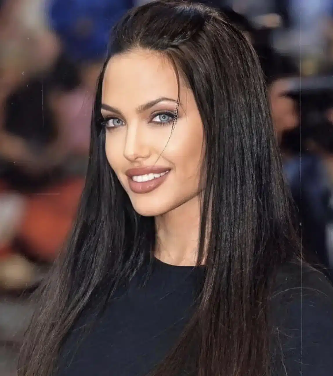 “Soft smile harmony showing Angelina Jolie’s expressive lips and natural teeth.”