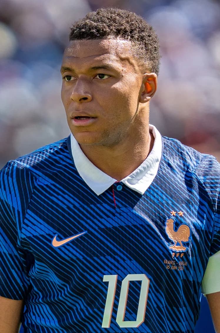 Kylian Mbappé in 2026, playing for France against Senegal at the World Cup