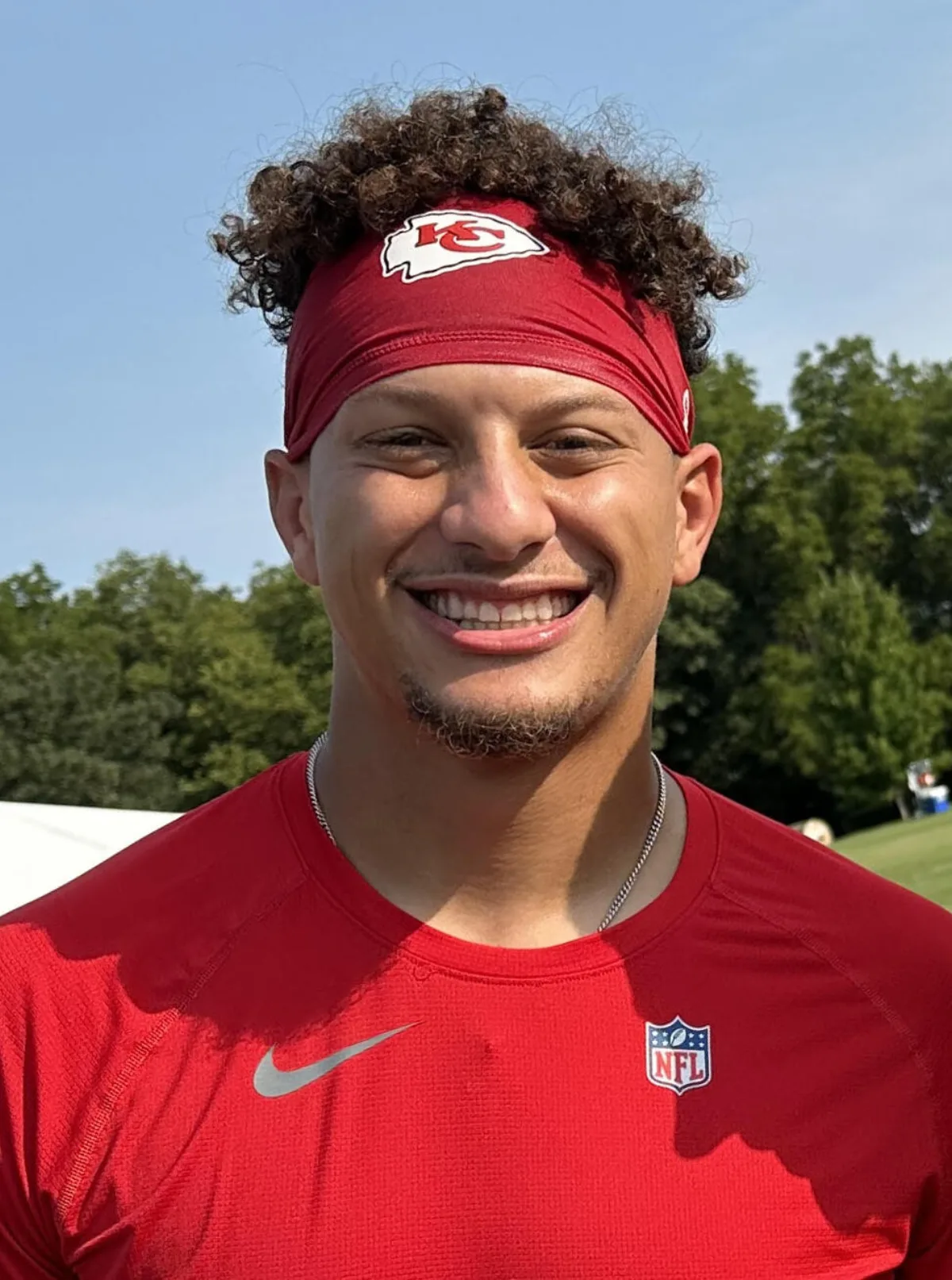 Patrick Mahomes smiling in 2023, Kansas City Chiefs event