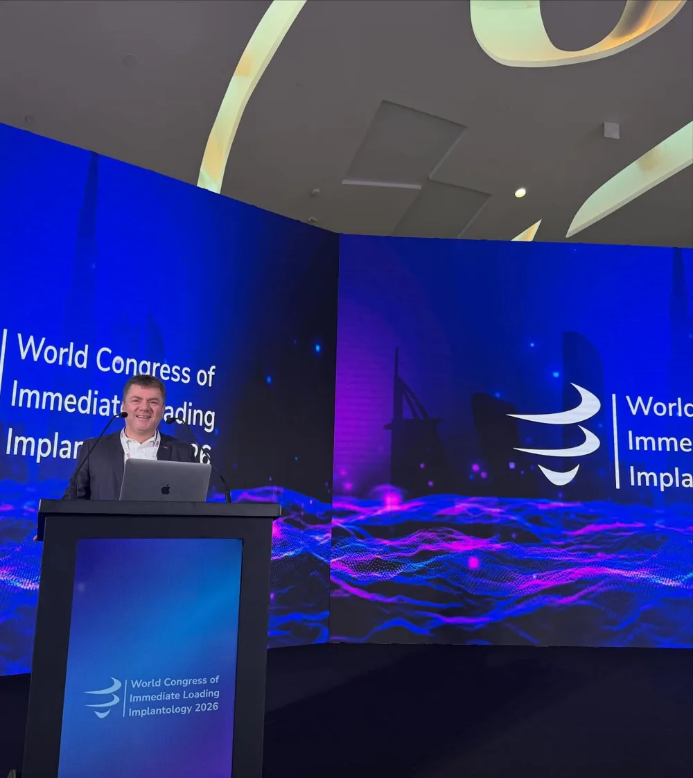 Dt. Mehmet Salih Yıldırım at the World Congress of Immediate Loading Implantology, Dubai 2026