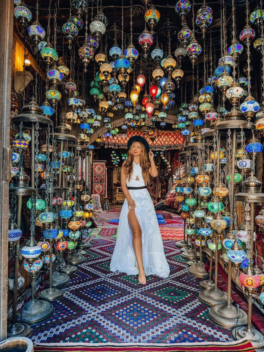 Lantern-filled market interior in Istanbul