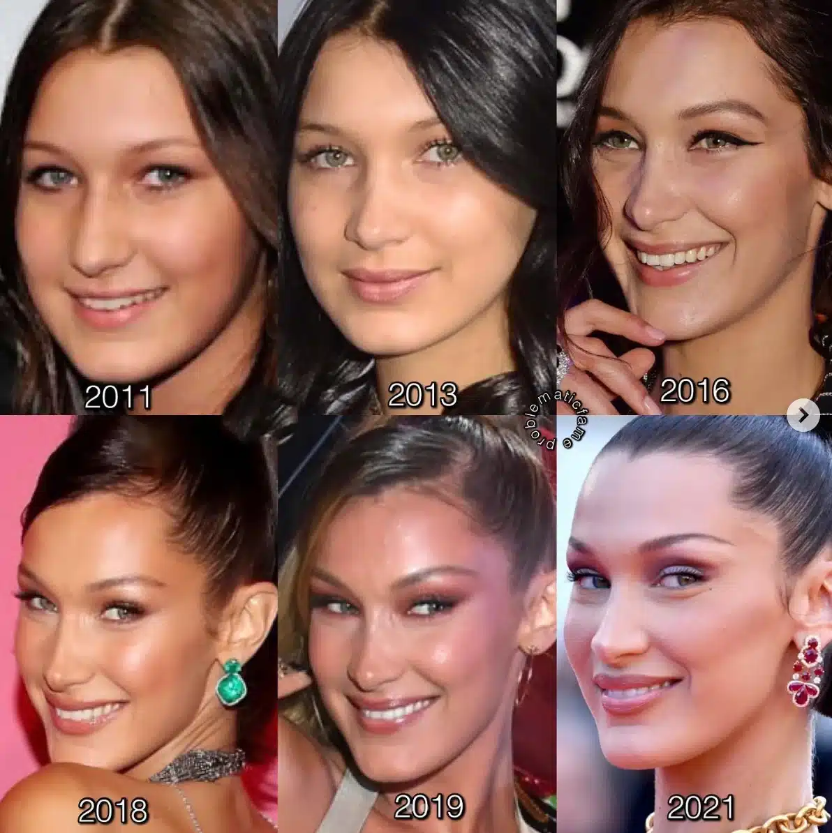 8. “High cheekbone definition in Bella Hadid’s model look.”