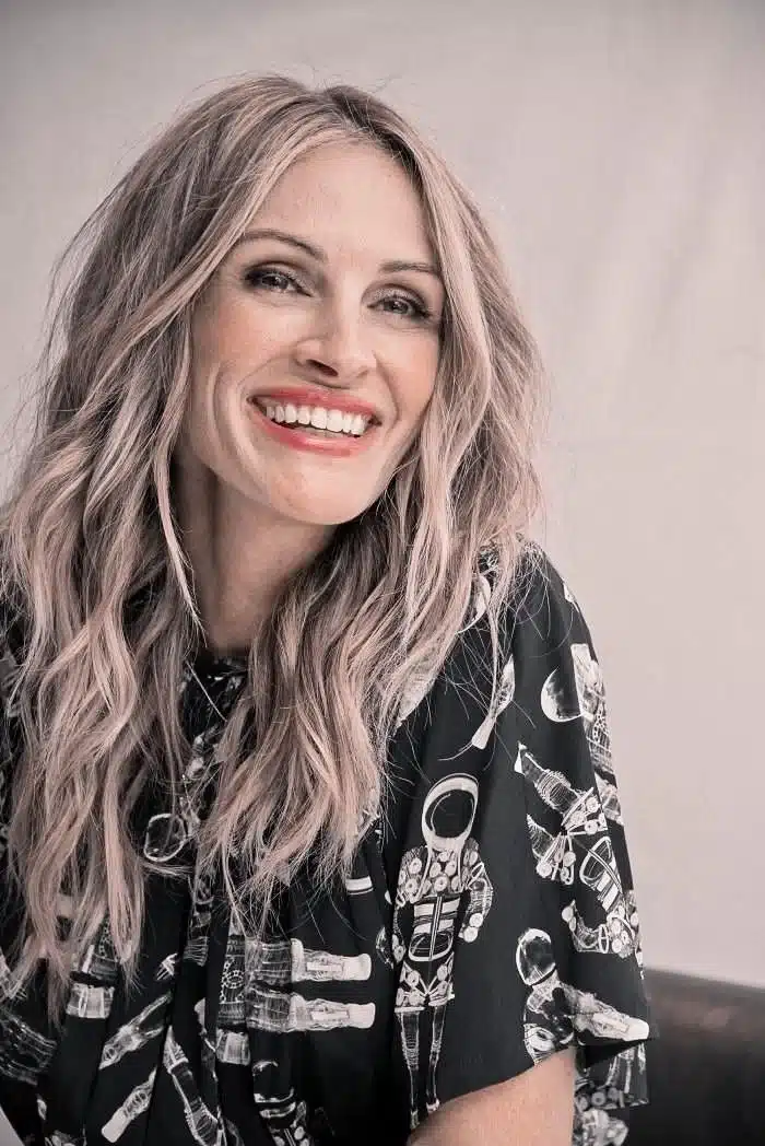 “Julia Roberts’ joyful smile featuring high gum display and wide lip stretch.”