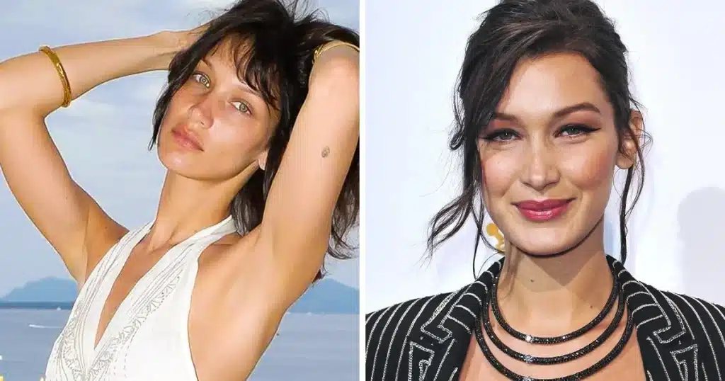 	2.	“Close-up of Bella Hadid highlighting refined cheekbone structure.”
