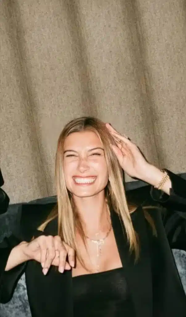 15. “Hailey Bieber demonstrating refined nose-to-lip alignment.”